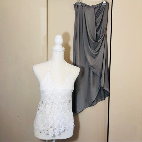 Crochet lace halter crop top & maxi skirt 2-pc set - Picture 4 of 15